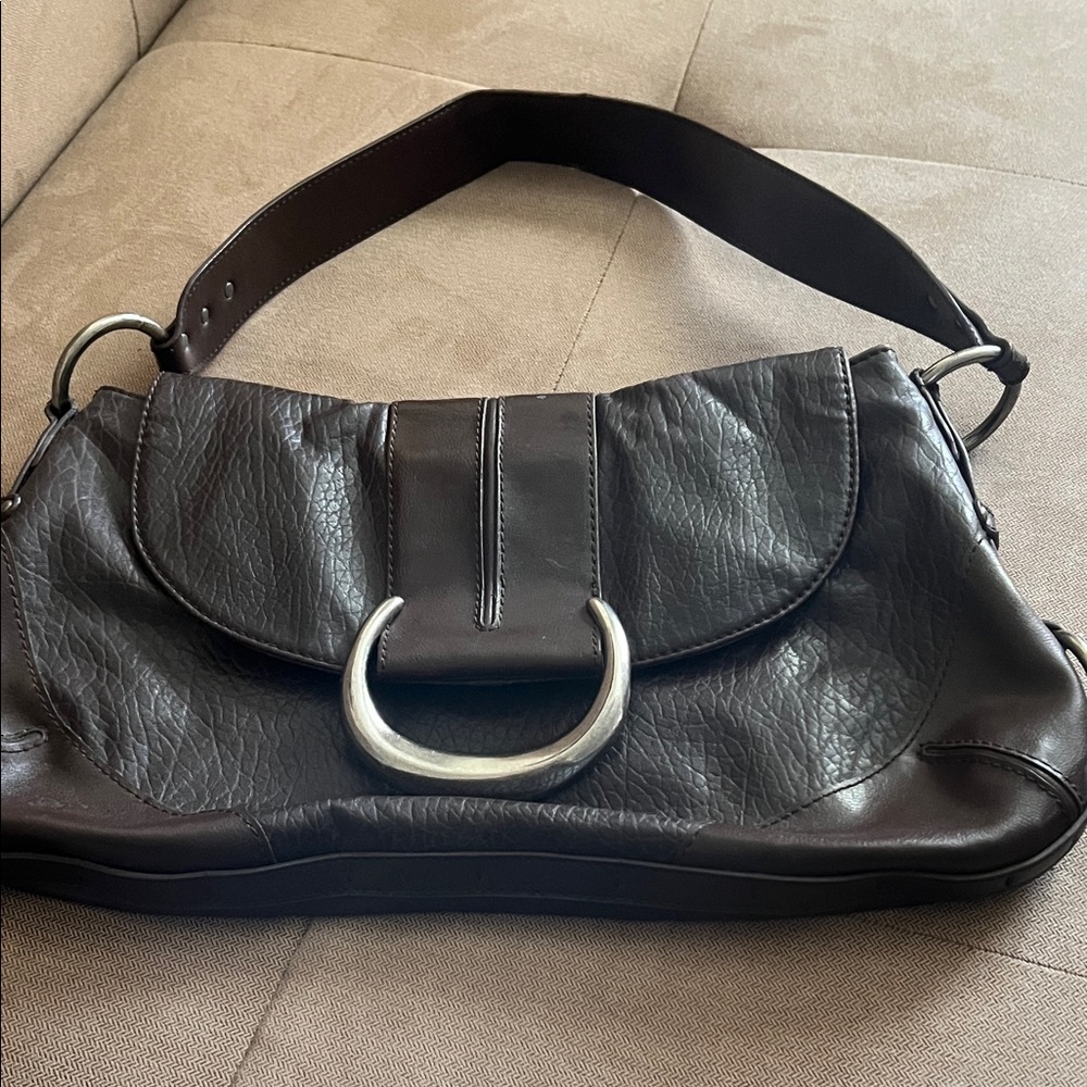 Mexx Chocolate Brown Leather Shoulder Bag with Silver Details